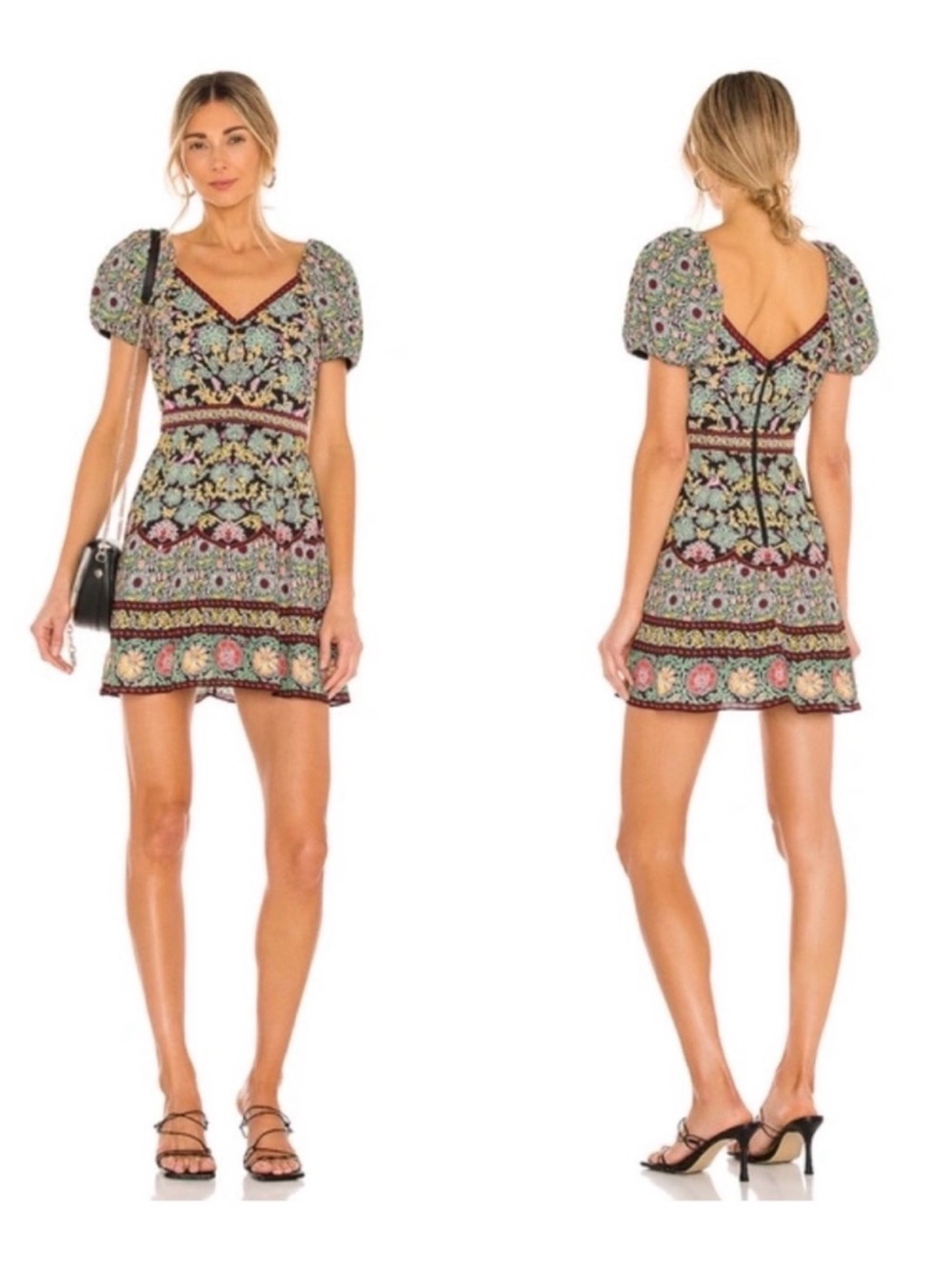 Alice and Olivia sz 8 Dana Puff Sleeve dress mini floral